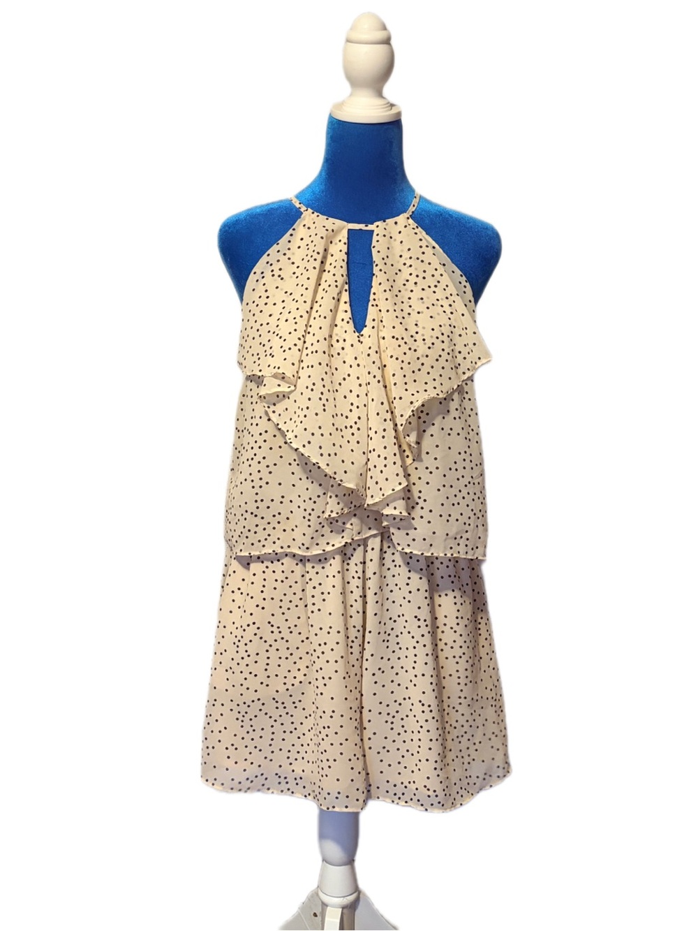 DO+BE Size M Cream Polka Dot Ruffle Halter Romper